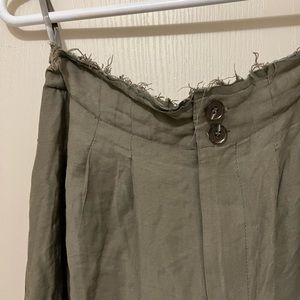 Army Green Linen Flow Pants